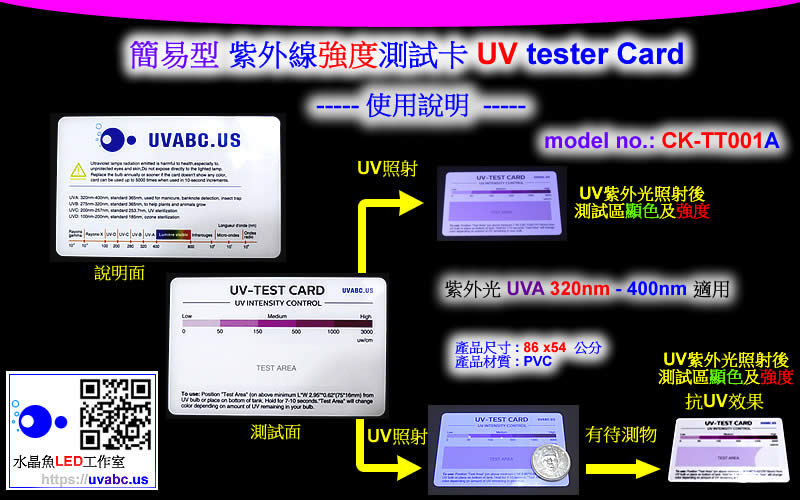 簡易型 紫外線強度測試卡 UV tester Card - CK-TT001A - 水晶魚LED - uvabc.us