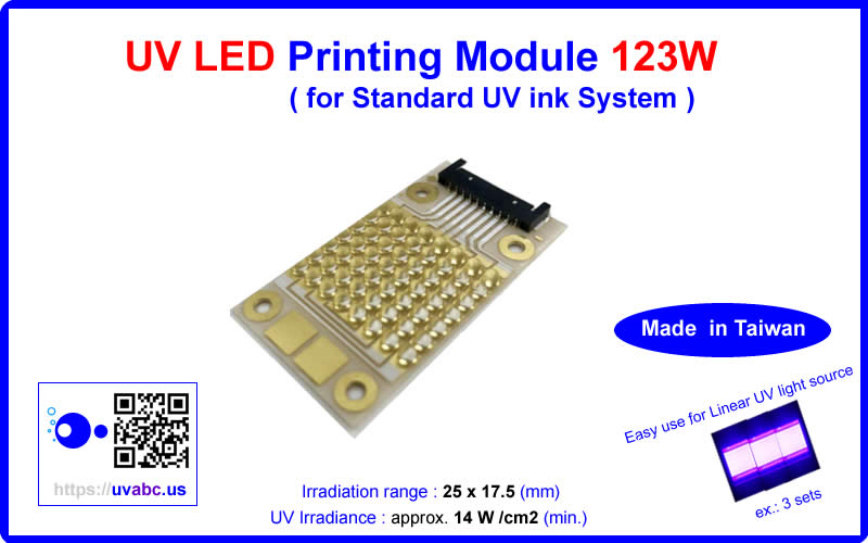UV LED ultraviolet Printing module/lamp - 123W for Standard UV ink System - 30m / min. (UVA 380nm-410nm )