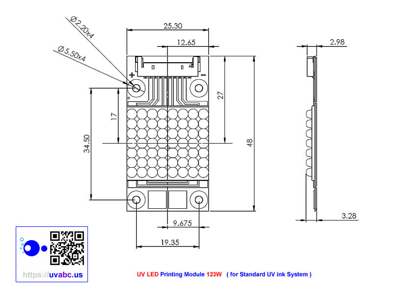 UV LED ultraviolet Printing module/lamp - 123W for Standard UV ink System - 30m / min. (UVA 380nm-410nm )