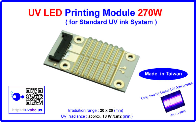 UV LED ultraviolet Printing module/lamp - 270W for Standard UV ink System - 80m / min. (UVA 380nm-410nm )