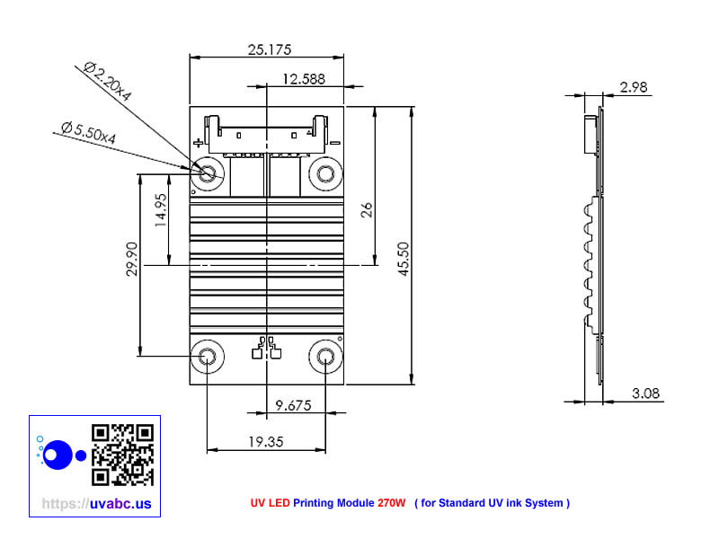 UV LED ultraviolet Printing module/lamp - 270W for Standard UV ink System - 80m / min. (UVA 380nm-410nm )