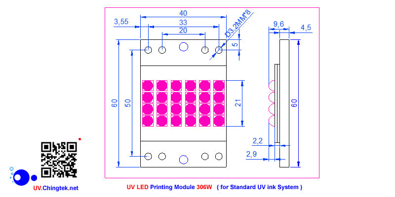 UV LED ultraviolet Printing module/lamp - 306W for Standard UV ink System - 30m to 80m / min. (UVA 365nm-385nm )