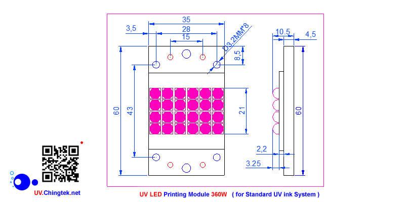 UV LED ultraviolet Printing module/lamp - 360W for Standard UV ink System - 80m to 120m / min. (UVA 365nm-385nm )