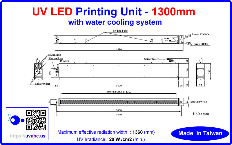 UV LED ultraviolet Printing unit 1300mm with water cooling system - 80m / min. For Letterpress / Flexographic / Sheetfed Offset printing machine