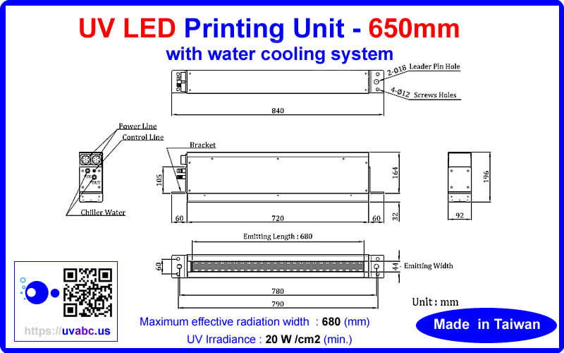 UV LED ultraviolet Printing Unit 650mm with water cooling system - 30m / min. For Letterpress / Flexographic / Sheetfed Offset printing machine