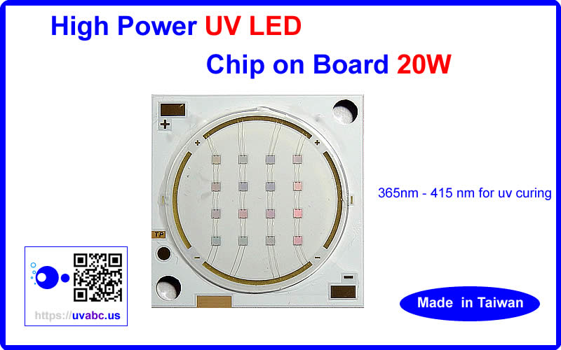 High Power ultraviolet UV LED module/lamp 20W ( 365nm 375nm 385nm 395nm 405nm) - COB type - Chingtek.net