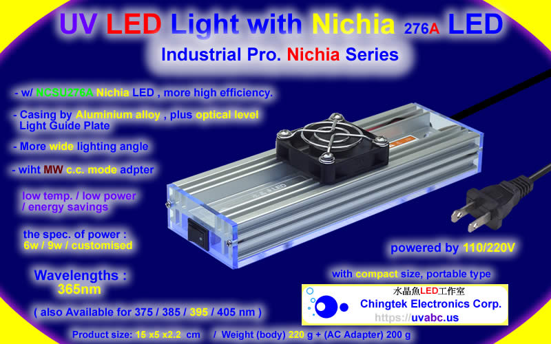 UV LED light Handheld module/lamp - Industrial Pro. Nichia Series  (UVA 365/375/385/395/405nm) For Conformal Coating / UV curing system / 3D printing / Fluorescence check / adhesive curing - Chingtek.net