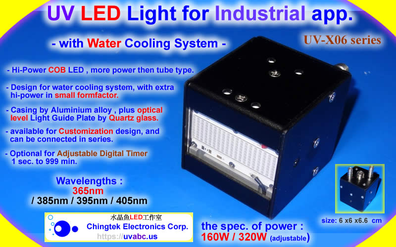 UV LED light module/lamp 160/320W - UV-X06 Series (UVA 365/385/395/405nm ) with Water Cooling System For Industrial Diagnostic & Inspection / 3D printing / Flatbed Printer / Fluorescence check