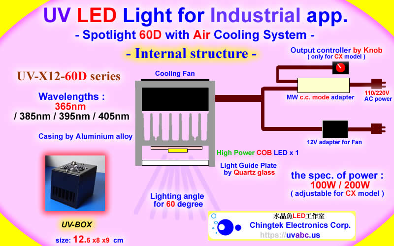 Internal Structure - UV LED ultraviolet light module/lamp - Spotlight 60D (UVA 365/385/395/405nm )