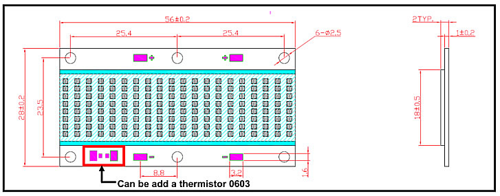 Package Dimensions - High Power ultraviolet UV LED module/lamp 160W/320W ( 365nm 375nm 385nm 395nm 405nm) - G2 Ultimate - COB type - Chingtek.net