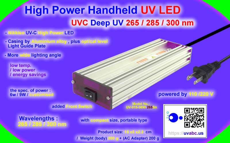 UVC deep UV LED ultraviolet light Handheld module/lamp - Industrial Pro. Nikkiso Series  (UVC 265/285/300 nm) For disinfection/sterilization, protein analysis, DNA sequencing, drug discovery, optical Imaging and sensing of inks, dyes and markers. - Chingtek.net